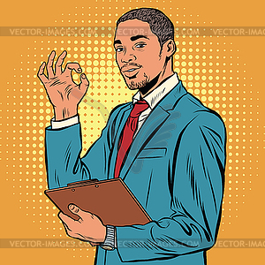 OK жест черный бизнесмен - векторный клипарт / векторное изображение
