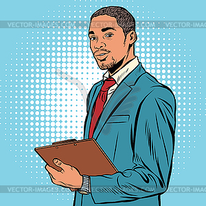 Black businessman with documents - vector image
