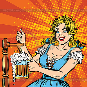 Young blond woman pours beer, Germany national - vector image