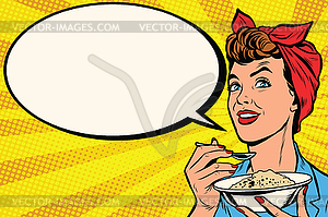 Woman with bowl of delicious cereal - vector image