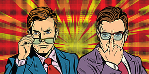 Two men with glasses look simply - vector clip art