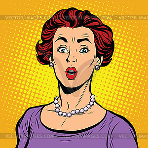 Surprised woman with pearl necklace - vector clip art