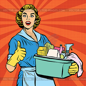 Quality home cleaning, pop art retro housewife - vector image