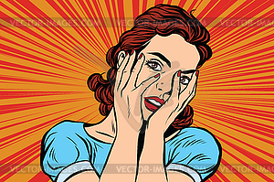 Attractive woman covering her face with both hands - vector clipart / vector image