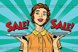 Woman sale on tray - vector clip art