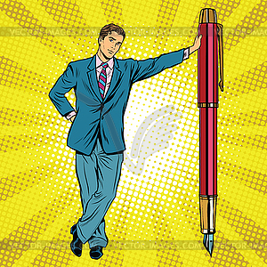 Businessman with fountain pen - vector clip art