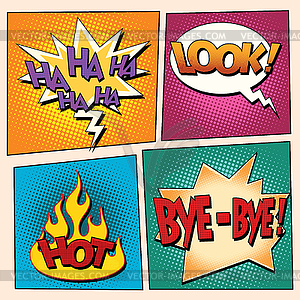 Set comic pop art bubbles with text - vector clip art