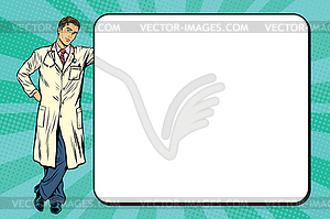 Doctor of medicine next to poster - vector clipart