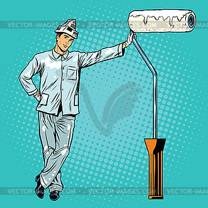 House painter with paint rollers - vector image