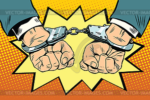 Arrest, hands cuffed - vector image