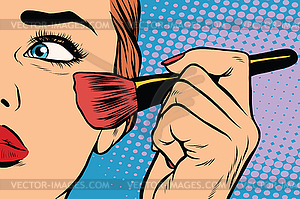 Make-up, woman brush causes tone - vector clip art