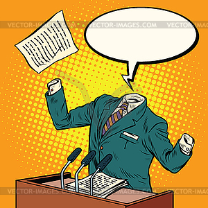 Invisible speaker speaks at podium - vector clipart