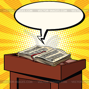 Bible on wooden pulpit in Church - vector image