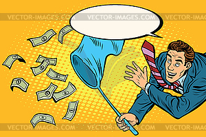 Businessman catching money with butterfly net and - royalty-free vector image