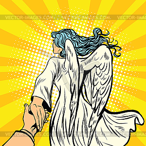 Follow me, woman angel with wings - vector image