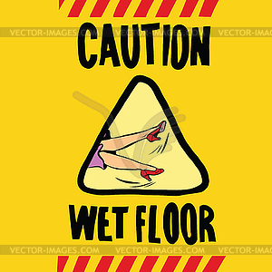 Caution wet floor female feet - vector clipart / vector image