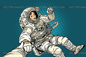 Follow me, woman astronaut - vector image