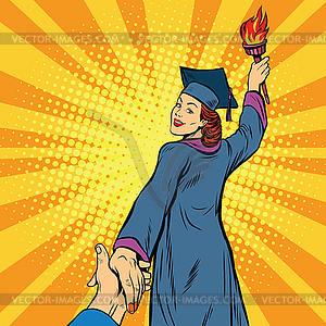 Follow me, education university knowledge woman - vector clipart