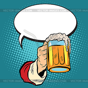 Hand of Santa Claus with beer - vector clip art