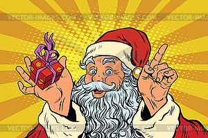 Santa Claus with gift box - vector clipart