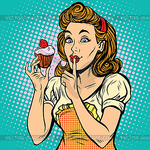 Retro woman with cupcake - vector image