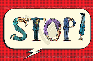 Stop inscription of human figures - vector clipart