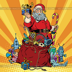 Santa Claus with bag of gifts. Christmas and New - vector EPS clipart