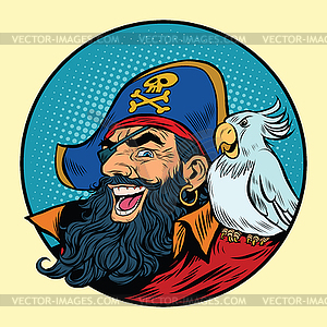 Happy pirate with parrot on his shoulder - vector image