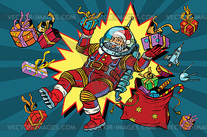 Space Santa Claus in zero gravity with Christmas - vector image