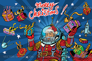 Space Santa Claus in zero gravity with Christmas - royalty-free vector image