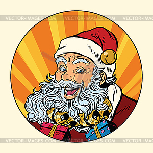 Joyful Santa Claus with gifts - vector clip art