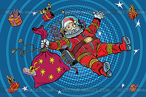 Space Santa Claus in zero gravity with Christmas - vector image