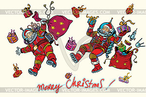 Space Santa Claus in zero gravity with Christmas - vector image