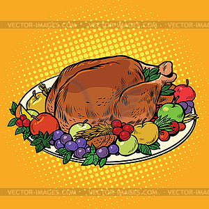 Fried Turkey dish on Thanksgiving day - vector clipart