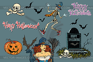 Happy Halloween collection of characters. Stickers - color vector clipart