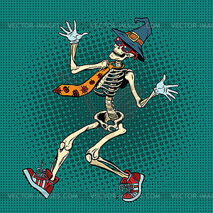 Funny Halloween skeleton in fashionable tie and - vector clipart