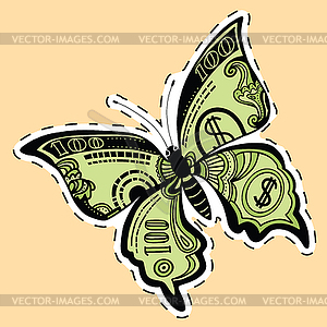 Бабочка доллар наклейка этикетки законопроект - изображение векторного клипарта