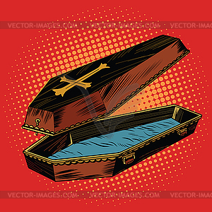 Wooden coffin with Christian cross - vector image
