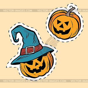 Set of stickers Halloween evil pumpkin - vector image