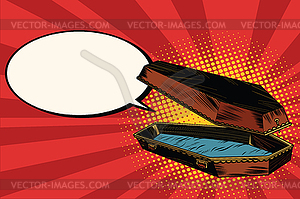 Wooden coffin says comic bubble - vector image