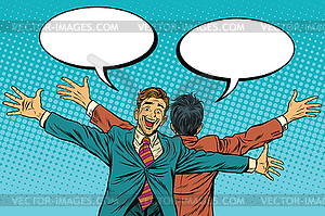 Two businessman friend, stand back - vector image