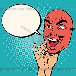 Angry face mask of man, Red devil - vector clip art