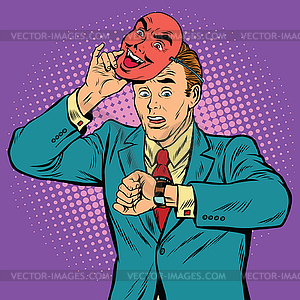 Businessman looking at his watch, time concept - vector clipart