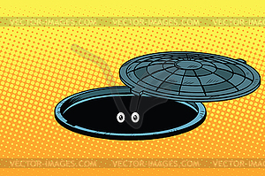 Funny monster in underground city sewer - vector clip art