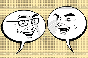 Two happy men talking. Comic bubble smiley face - vector clipart