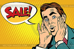 Wow man sale pop art - royalty-free vector image