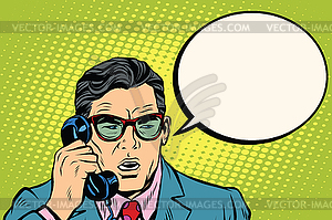 Surprise. Businessman talking on phone - vector clip art