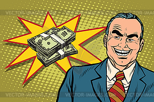 Boss businessman laughs, have lot of money - vector image