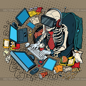 Skeleton programmer in virtual reality - vector clipart