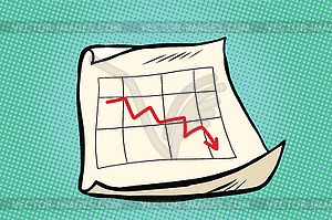 График падения доходов от продаж стрелка - цветной векторный клипарт
